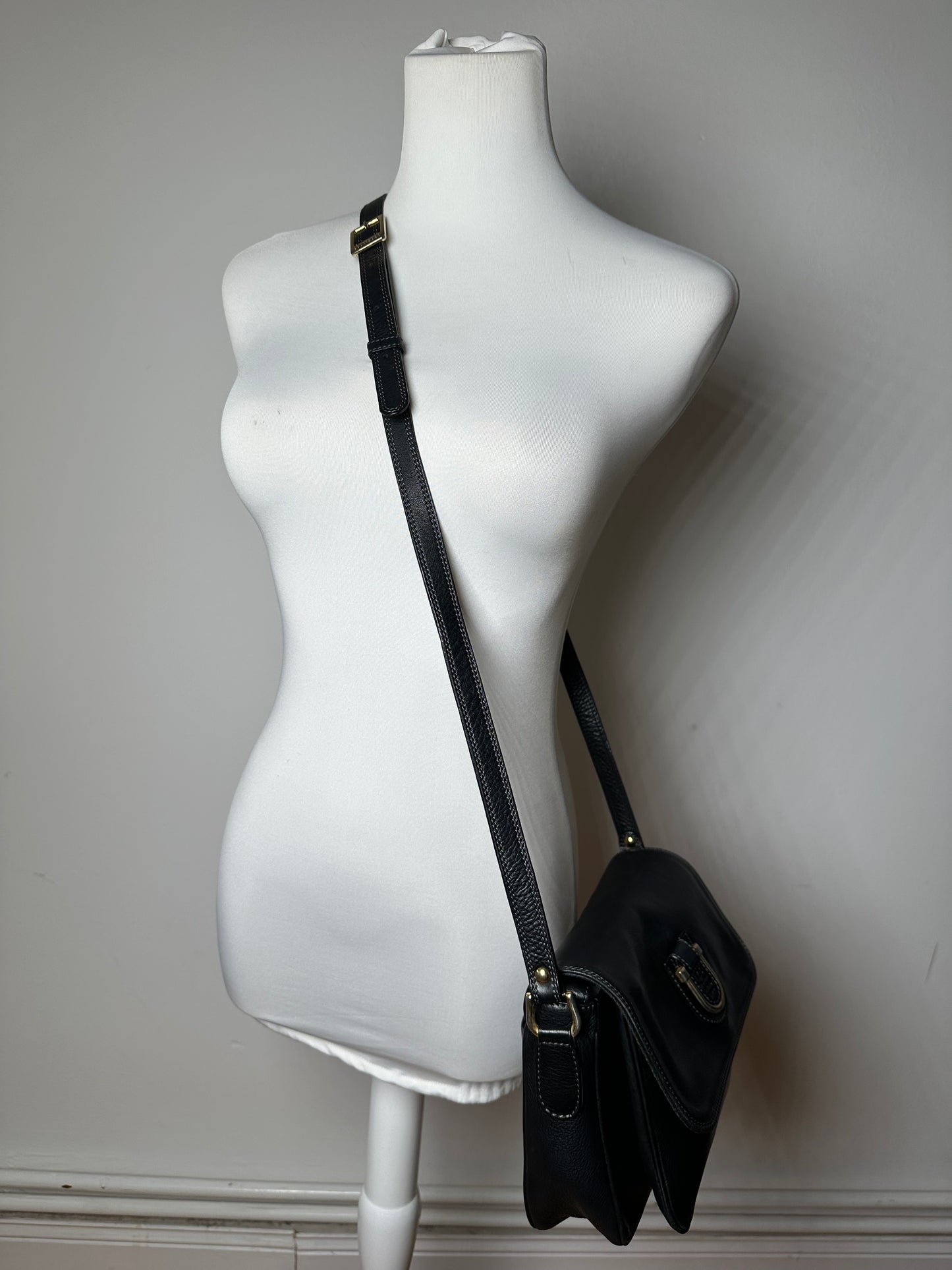 Vintage Courreges Leather Shoulder Bag Black