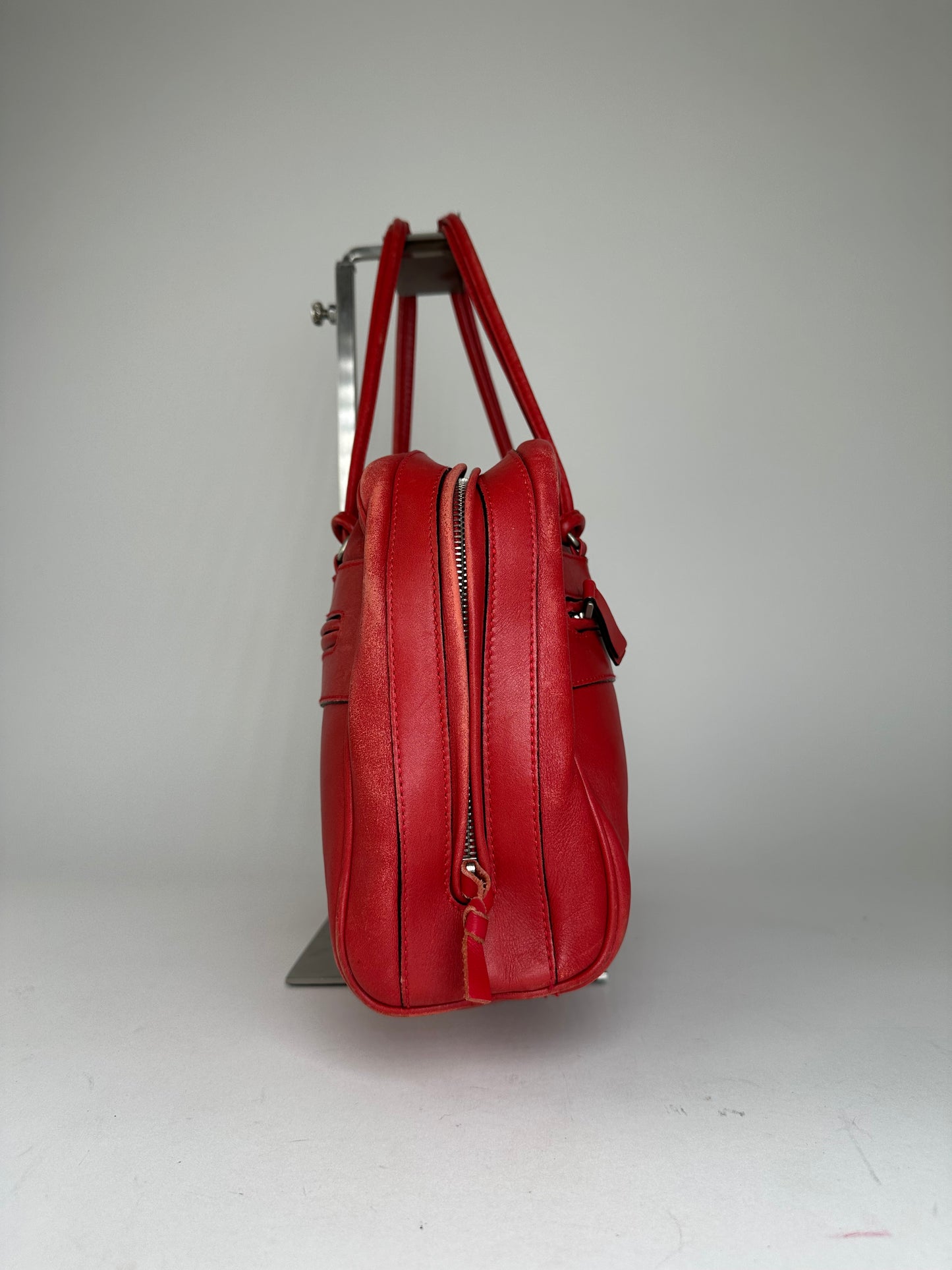 Vintage Marni Leather Bowling Bag Tomato Red