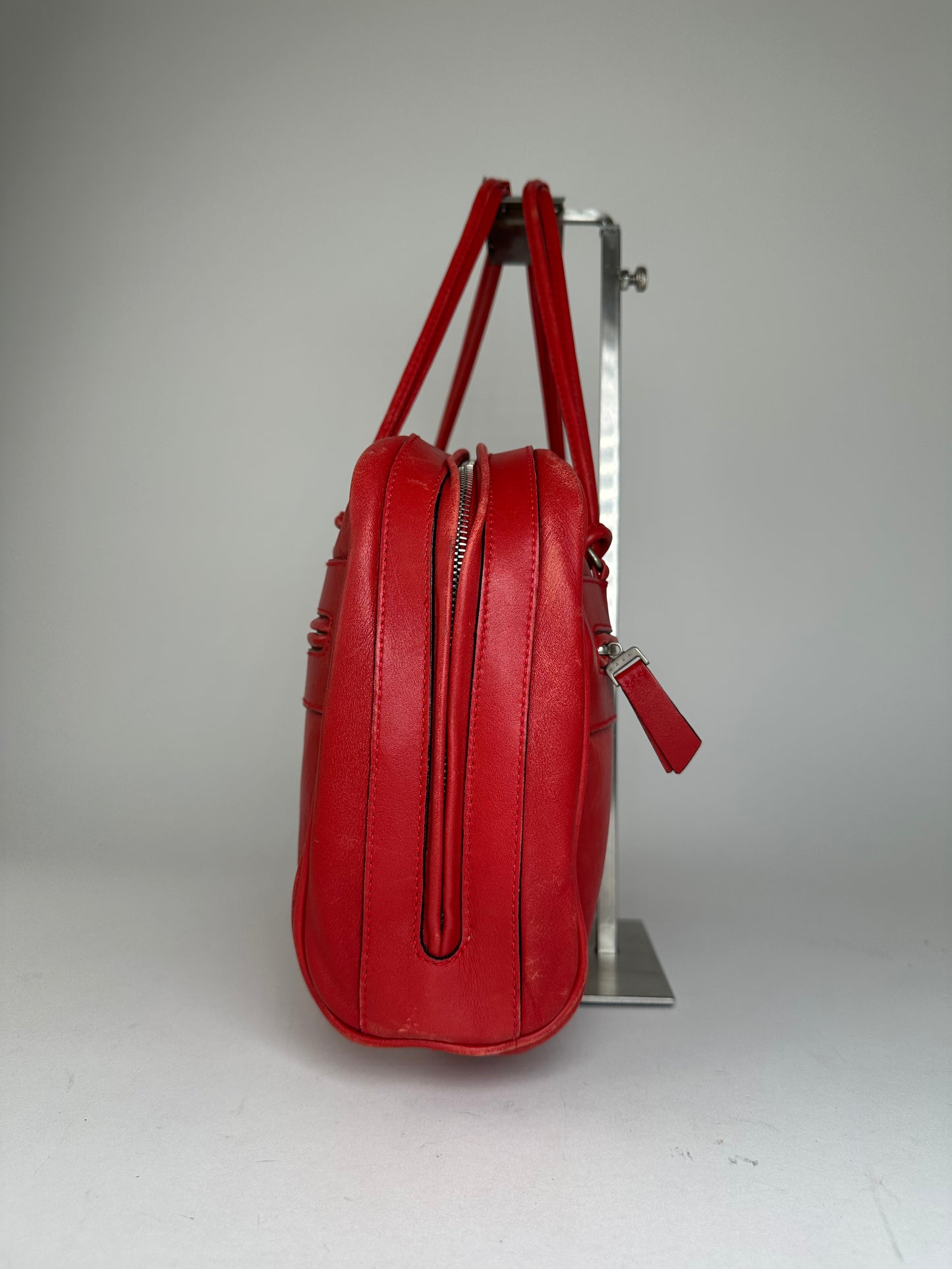 Vintage Marni Leather Bowling Bag Tomato Red