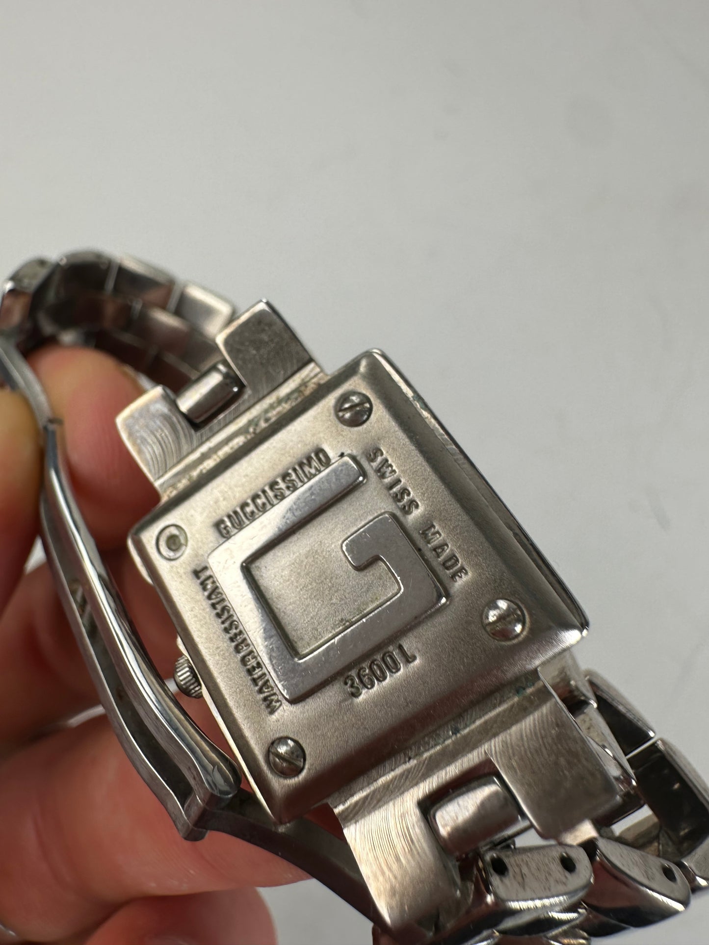 Vintage Gucci Stainless Steel Bracelet Watch Black Silver