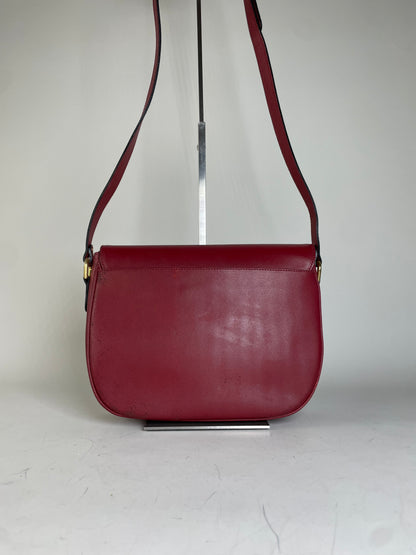 Vintage Courreges Leather Shoulder Bag Burgundy Gold-tone