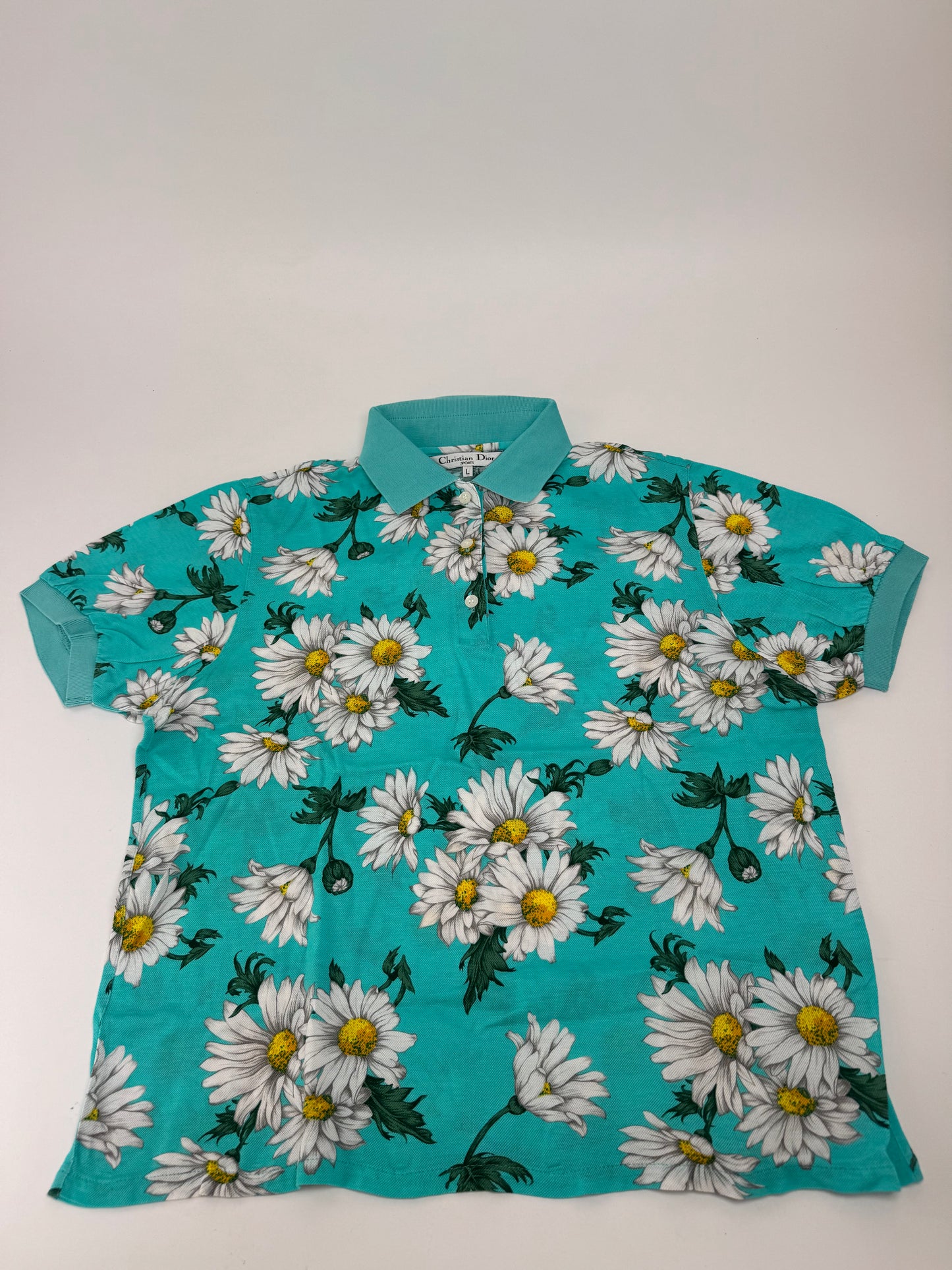 Vintage Dior Floral Polo Shirt Turqoiuise L