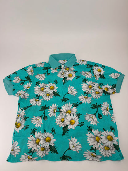 Vintage Dior Floral Polo Shirt Turqoiuise L