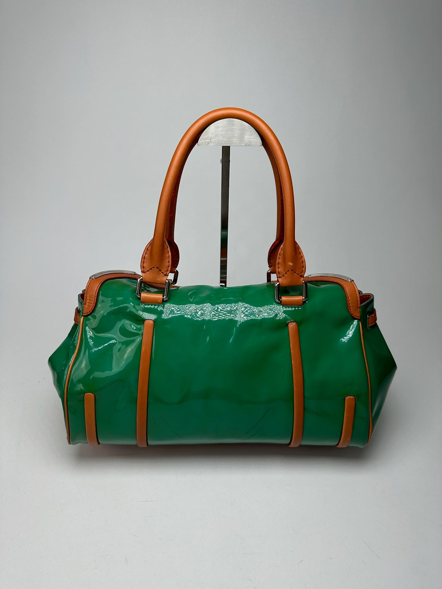 Vintage Celine Paris Patent leather duffel bag green / brown