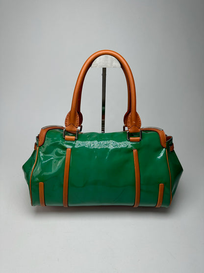 Vintage Celine Paris Patent leather duffel bag green / brown
