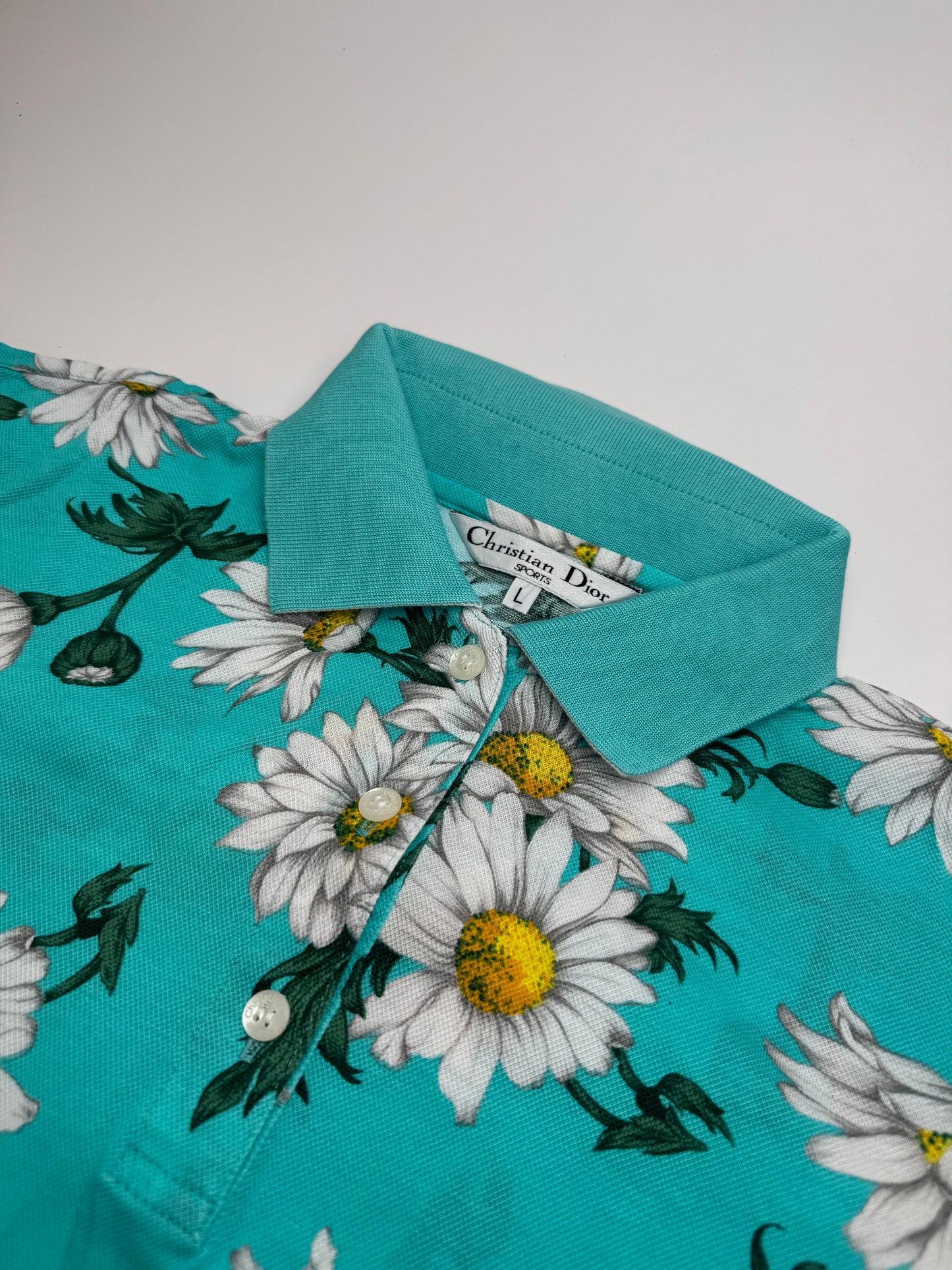 Vintage Dior Floral Polo Shirt Turqoiuise L