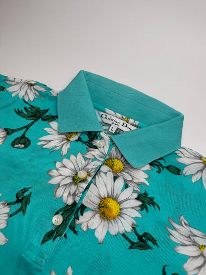 Vintage Dior Floral Polo Shirt Turqoiuise L