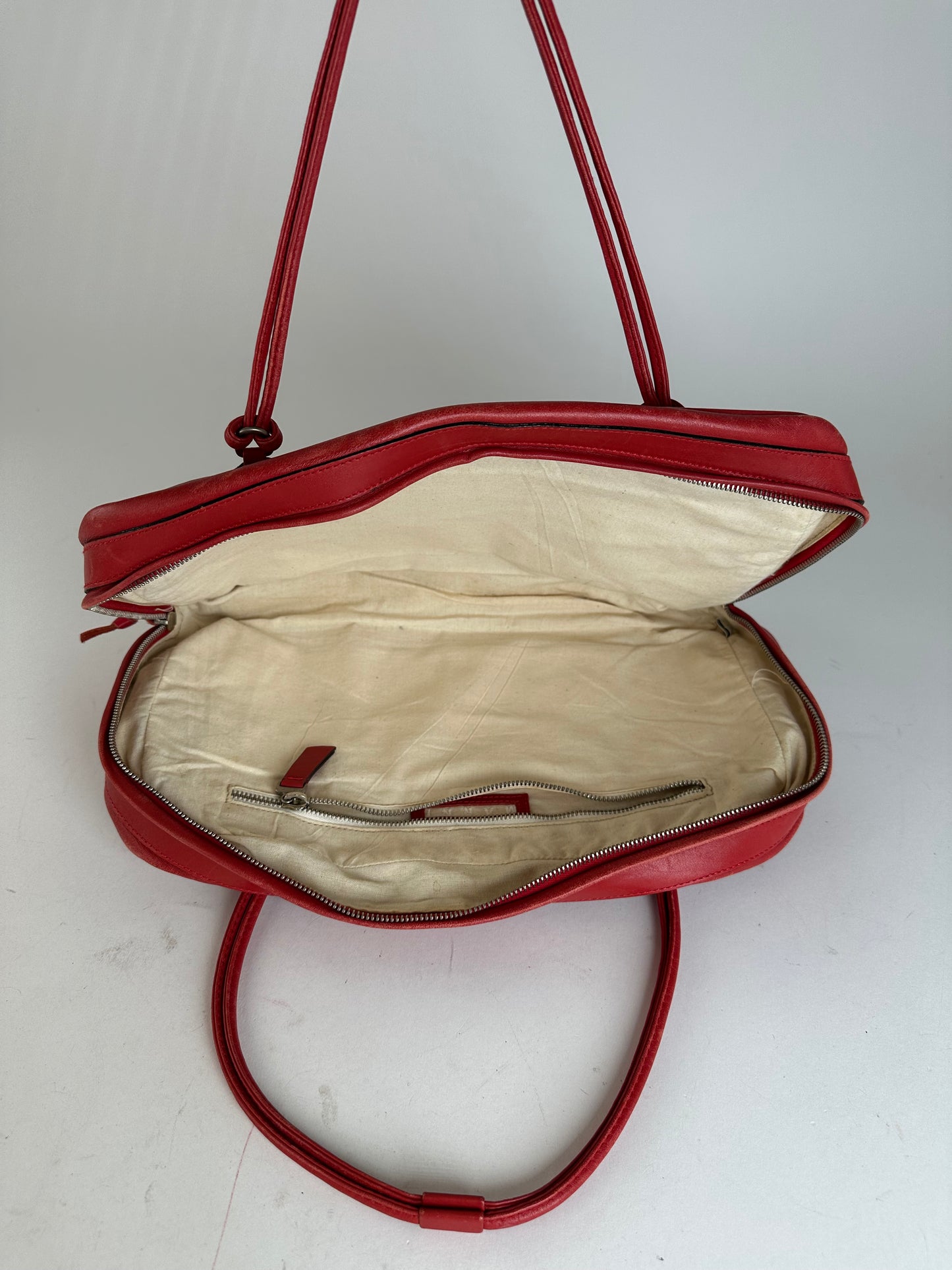 Vintage Marni Leather Bowling Bag Tomato Red