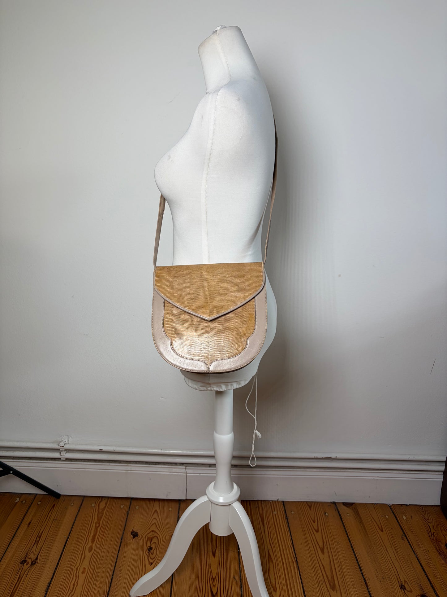 Vintage Yves Saint Laurent Embossed Leather Shoulder Bag Beige Tan