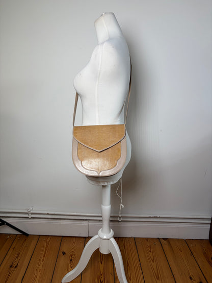 Vintage Yves Saint Laurent Embossed Leather Shoulder Bag Beige Tan