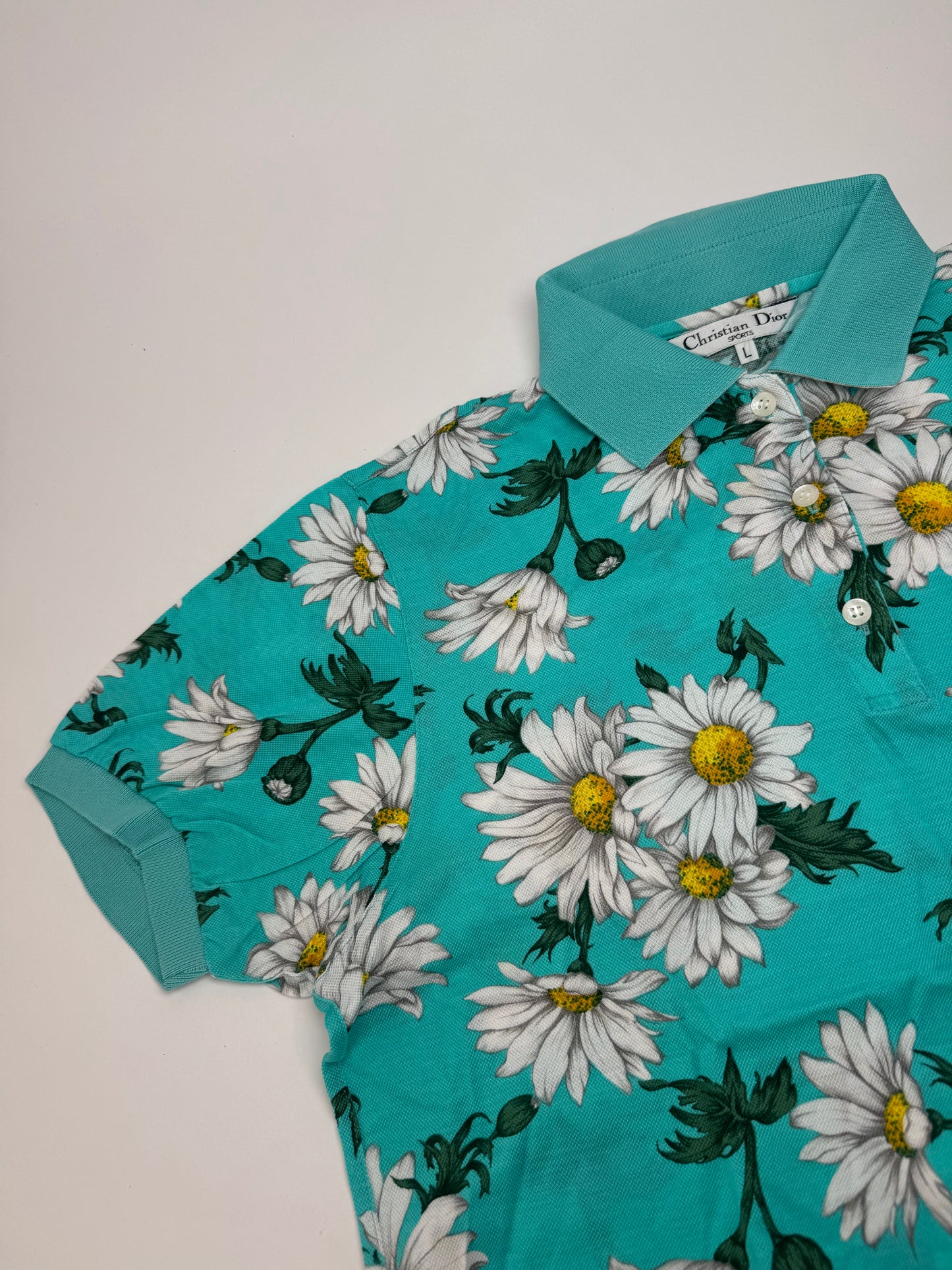 Vintage Dior Floral Polo Shirt Turqoiuise L