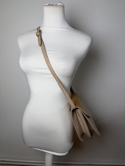 Vintage Yves Saint Laurent Embossed Leather Shoulder Bag Beige Tan