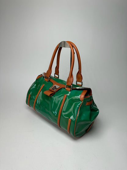 Vintage Celine Paris Patent leather duffel bag green / brown