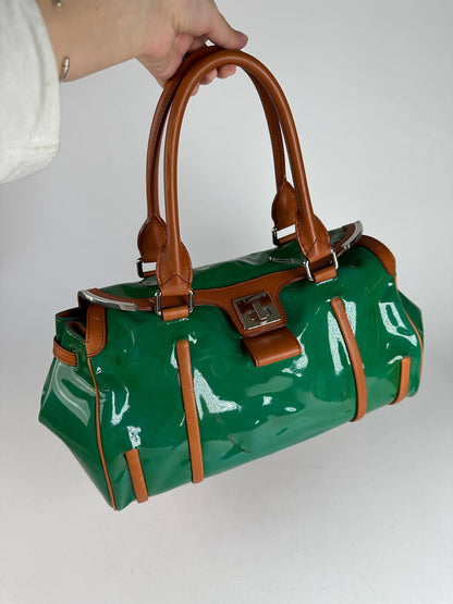 Vintage Celine Paris Patent leather duffel bag green / brown
