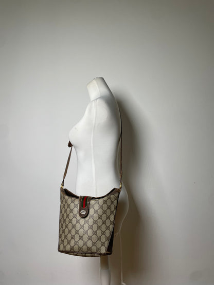Vintage Gucci GG Supreme Shoulder Bag Beige Brown Gold
