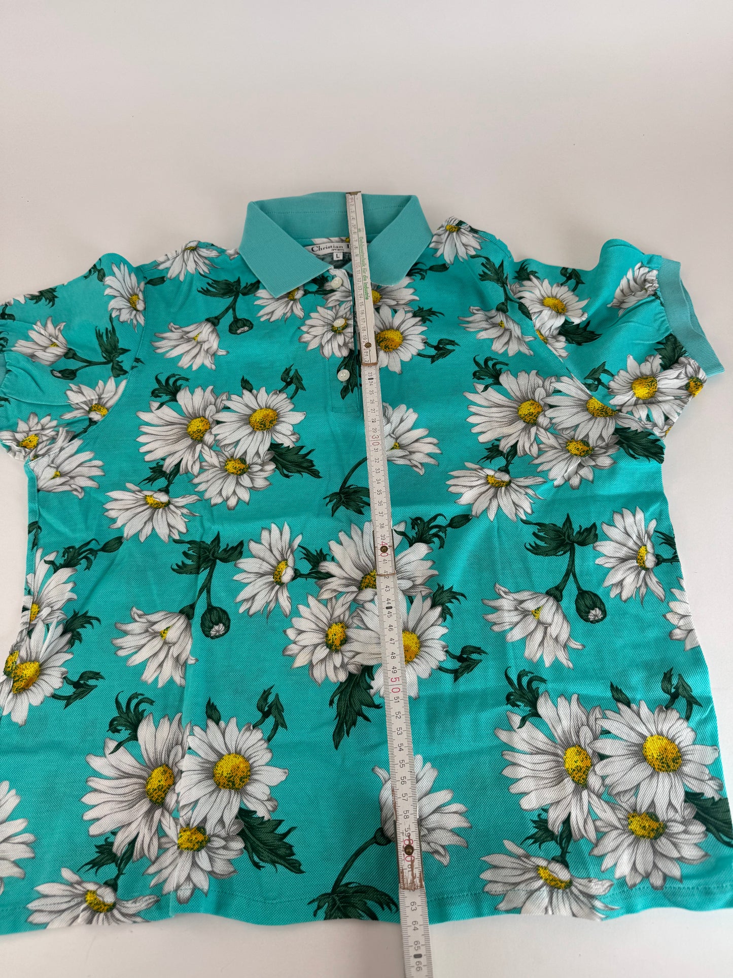Vintage Dior Floral Polo Shirt Turqoiuise L