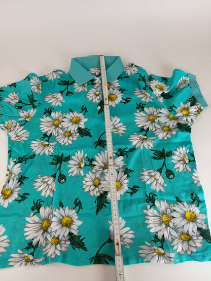 Vintage Dior Floral Polo Shirt Turqoiuise L