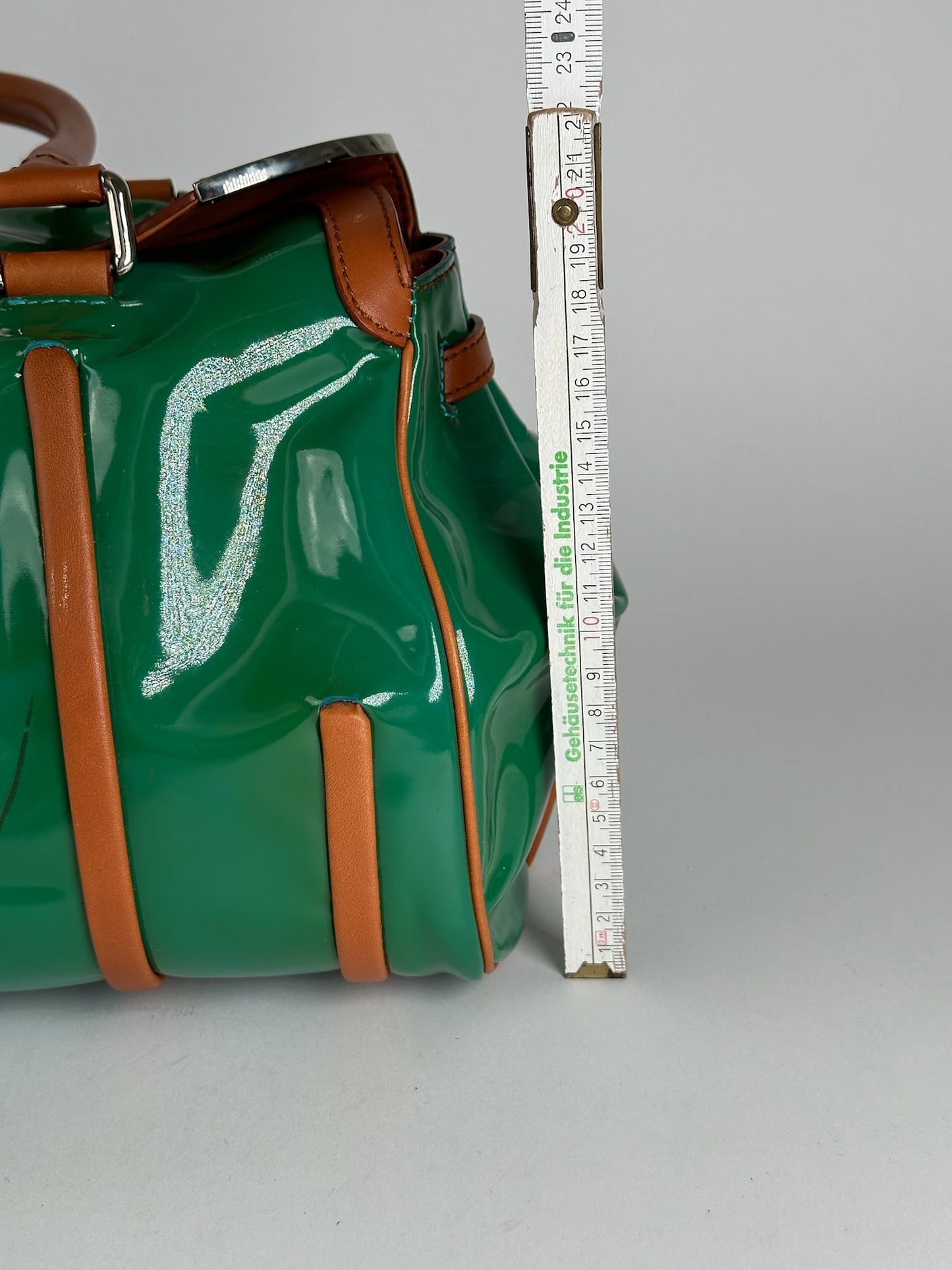 Vintage Celine Paris Patent leather duffel bag green / brown