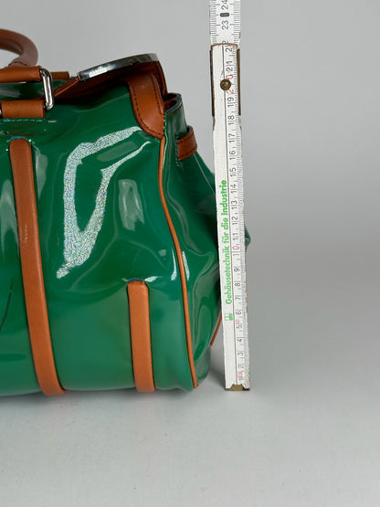 Vintage Celine Paris Patent leather duffel bag green / brown