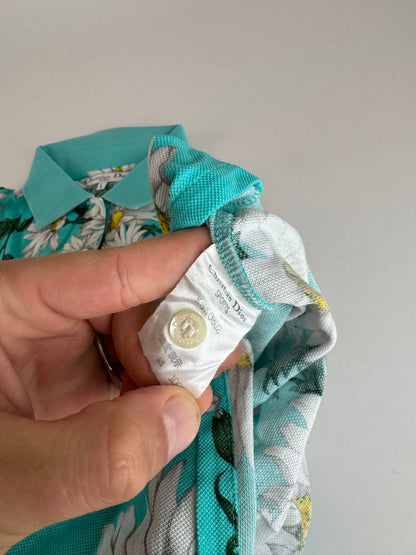 Vintage Dior Floral Polo Shirt Turqoiuise L