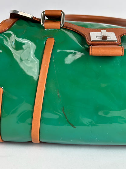 Vintage Celine Paris Patent leather duffel bag green / brown