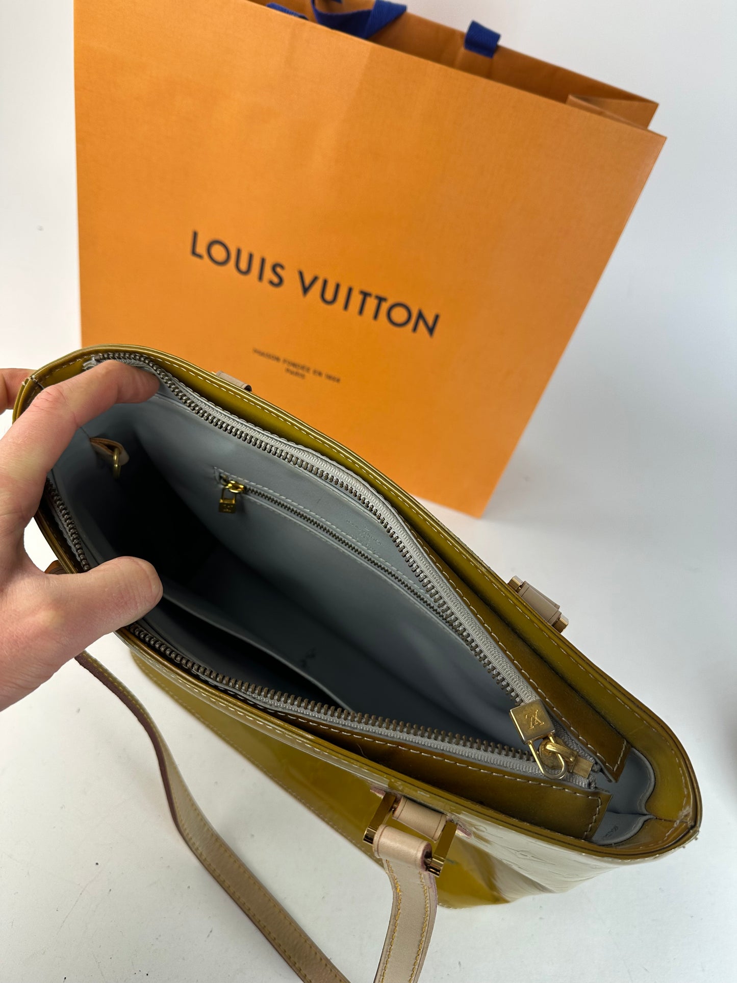 Vintage Louis Vuitton Vernis Leather Handbag Green