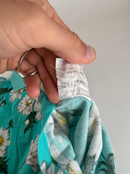Vintage Dior Floral Polo Shirt Turqoiuise L