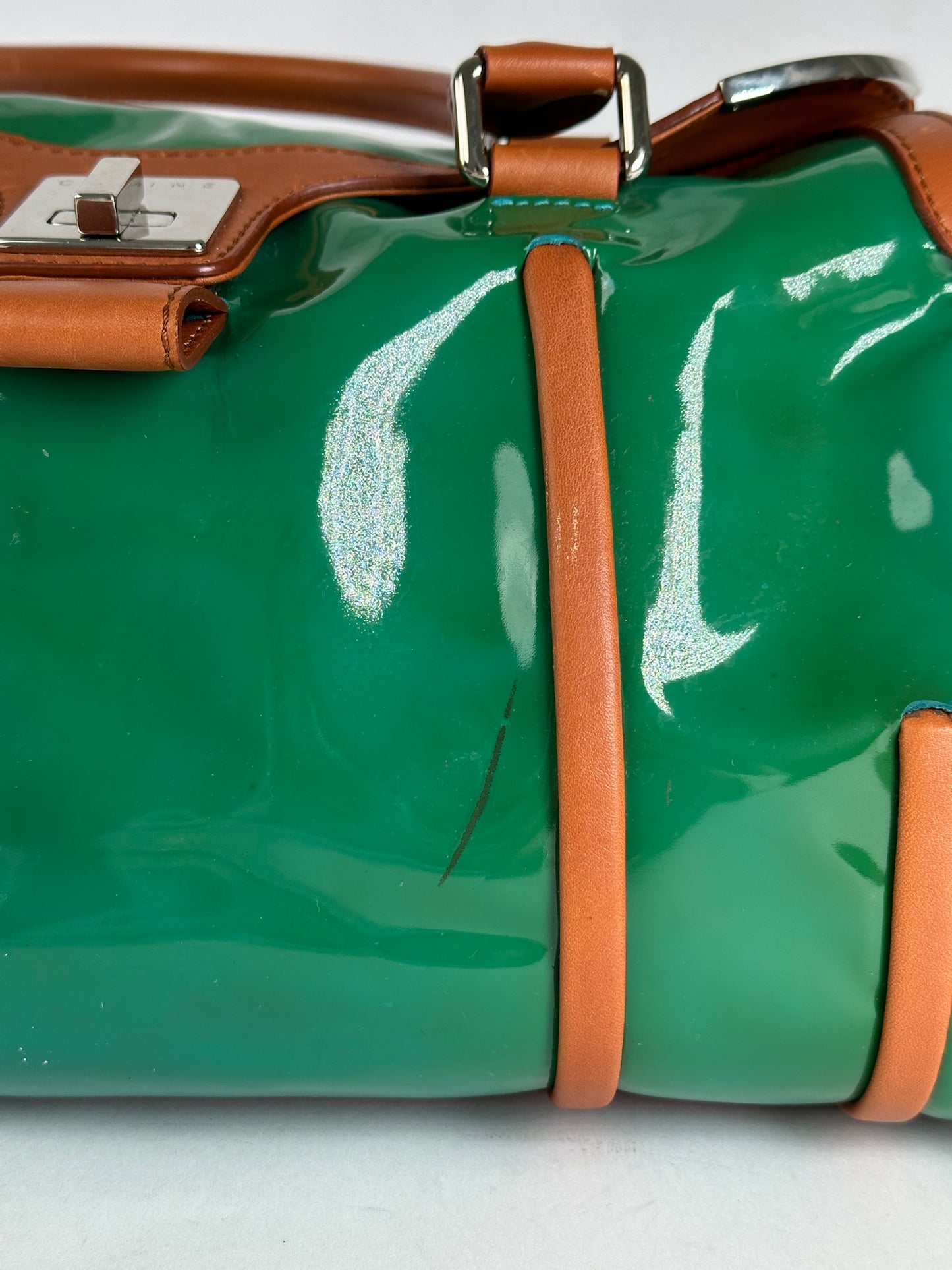 Vintage Celine Paris Patent leather duffel bag green / brown