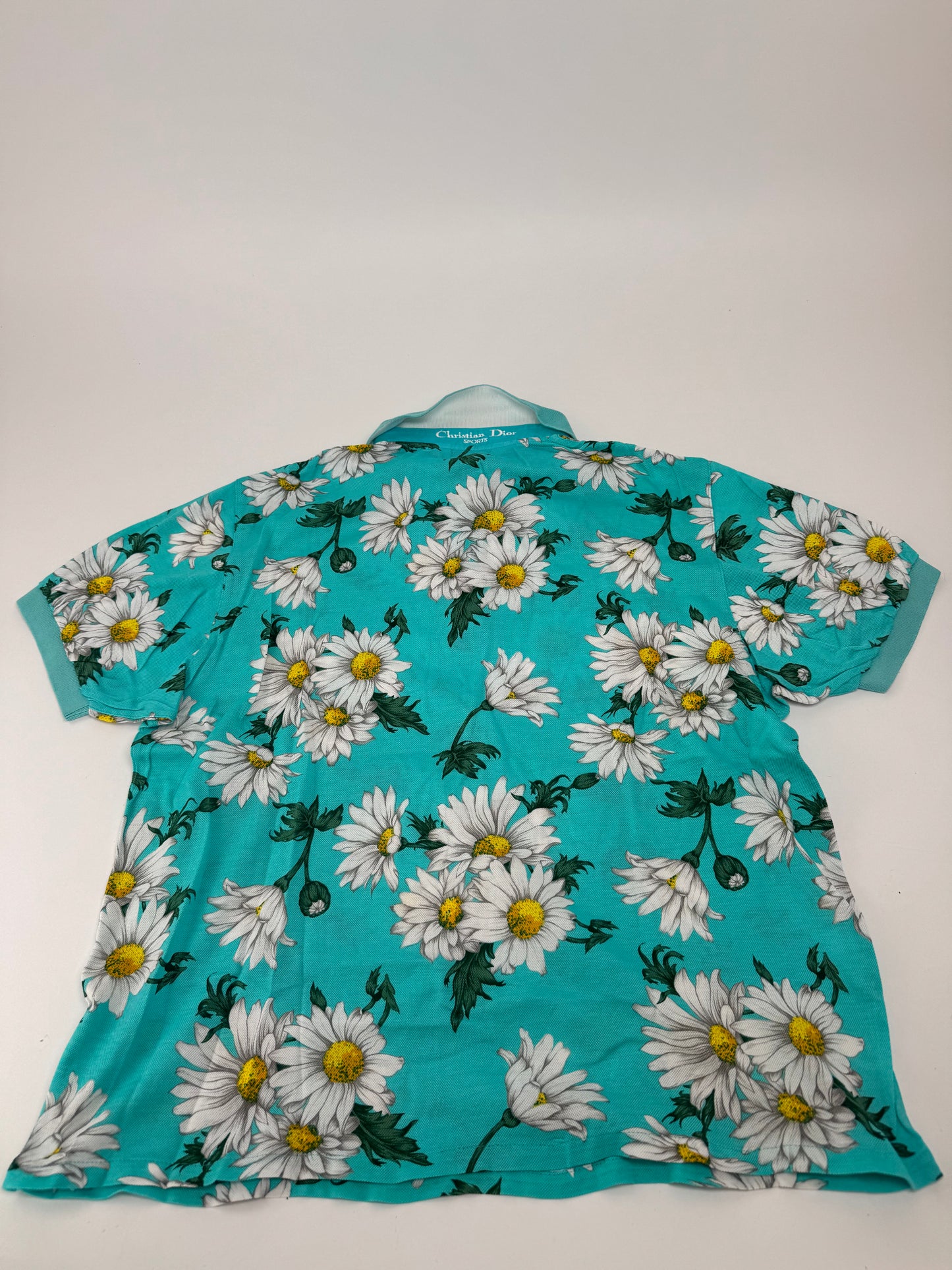 Vintage Dior Floral Polo Shirt Turqoiuise L