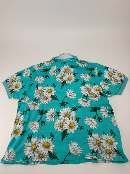 Vintage Dior Floral Polo Shirt Turqoiuise L