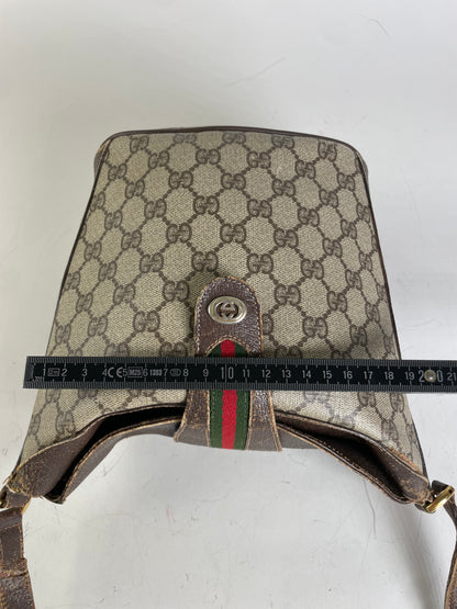 Vintage Gucci GG Supreme Shoulder Bag Beige Brown Gold