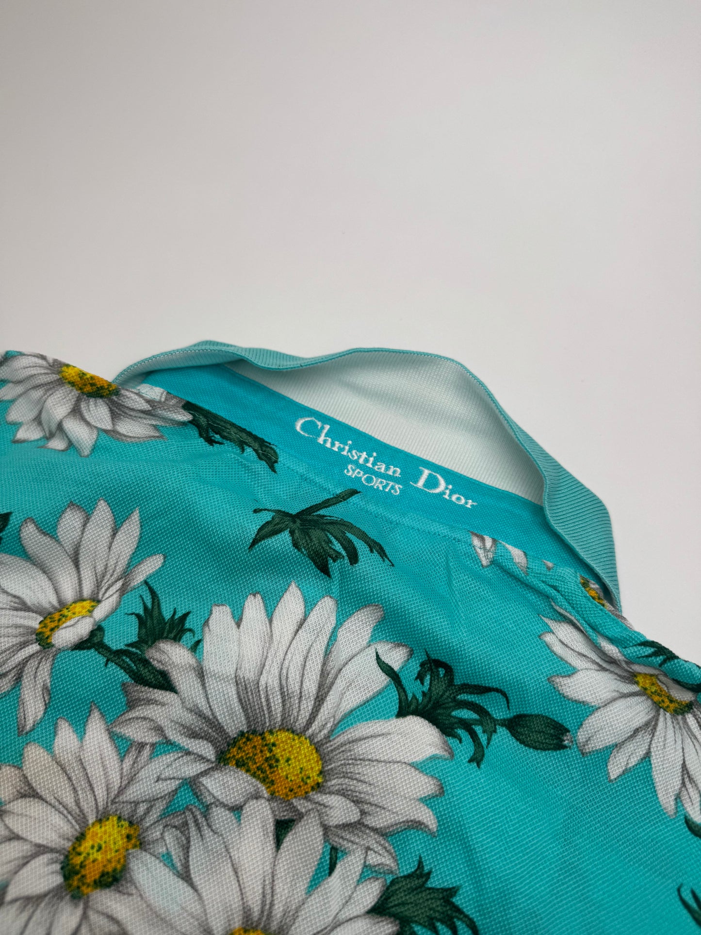 Vintage Dior Floral Polo Shirt Turqoiuise L