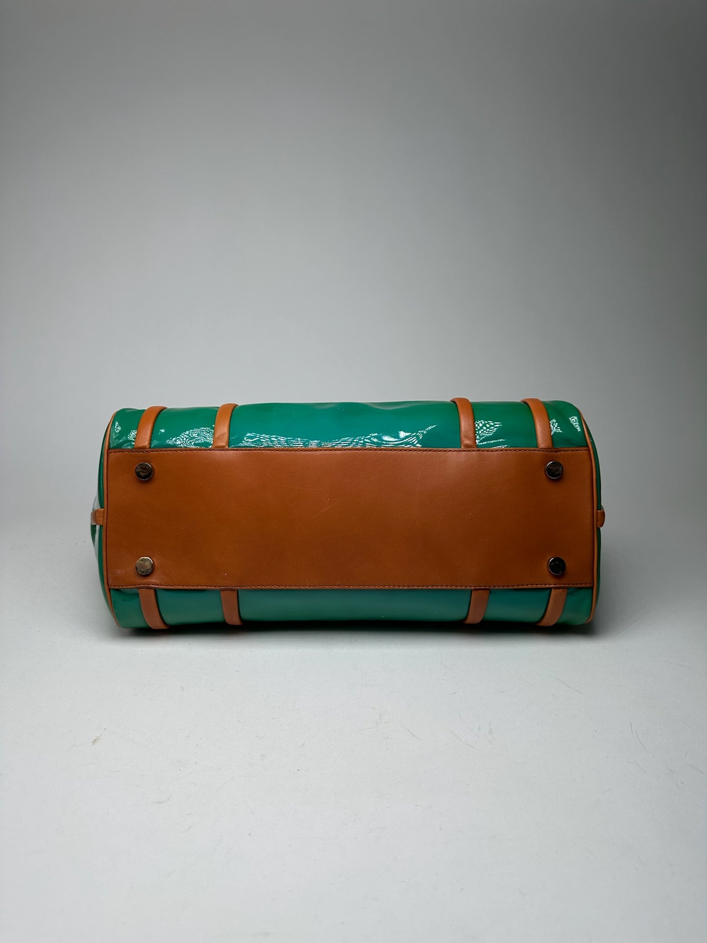 Vintage Celine Paris Patent leather duffel bag green / brown