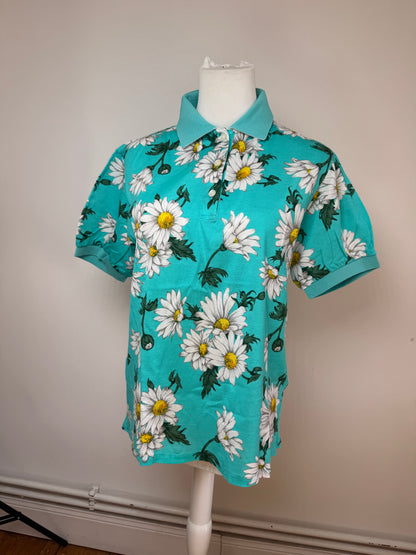 Vintage Dior Floral Polo Shirt Turqoiuise L