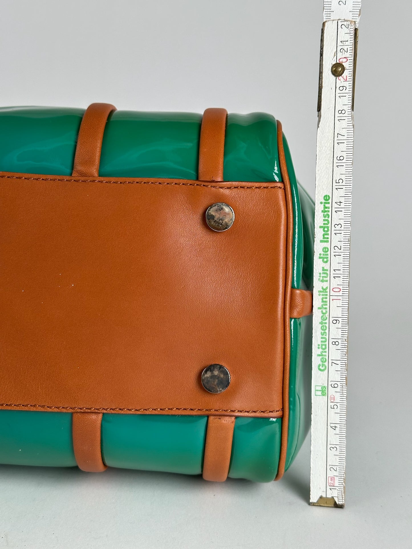 Vintage Celine Paris Patent leather duffel bag green / brown