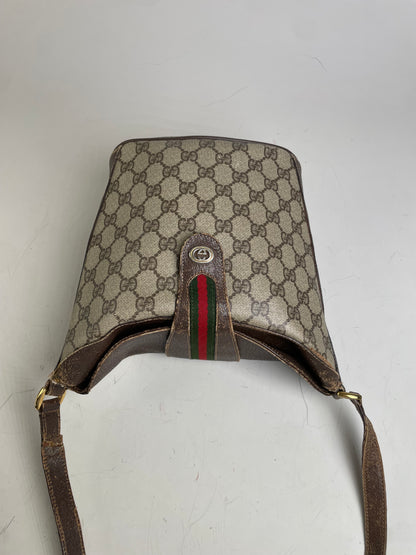 Vintage Gucci GG Supreme Shoulder Bag Beige Brown Gold