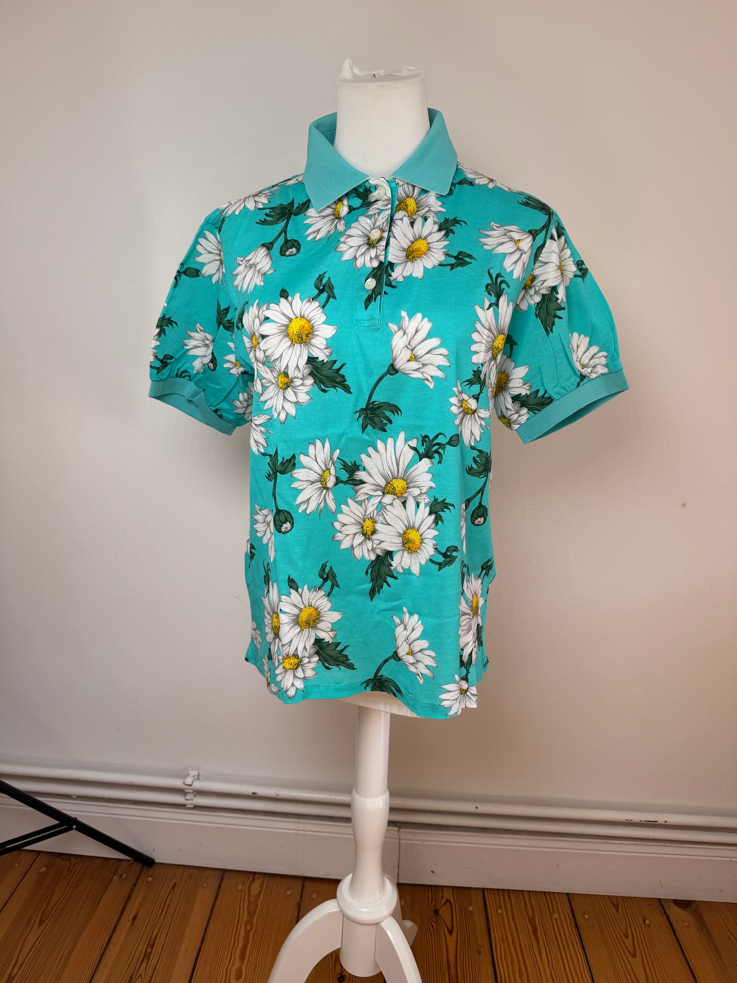 Vintage Dior Floral Polo Shirt Turqoiuise L