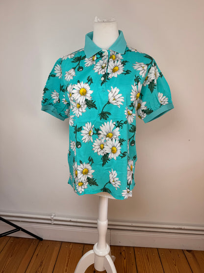 Vintage Dior Floral Polo Shirt Turqoiuise L