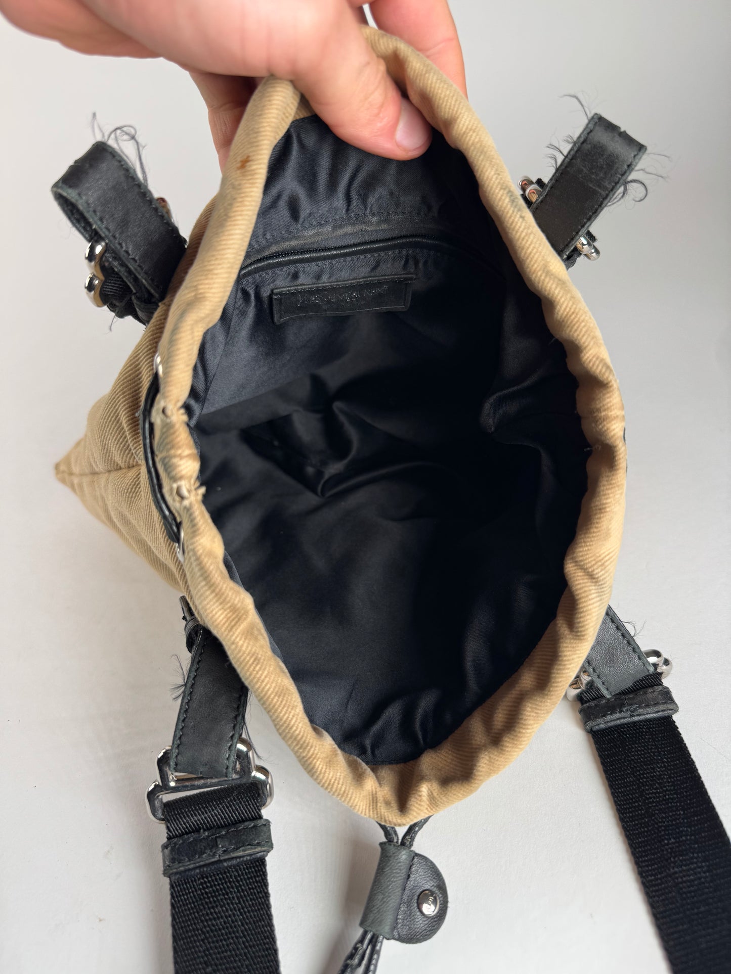 Vintage Yves Saint Laurent Canvas Logo Bag Beige Black