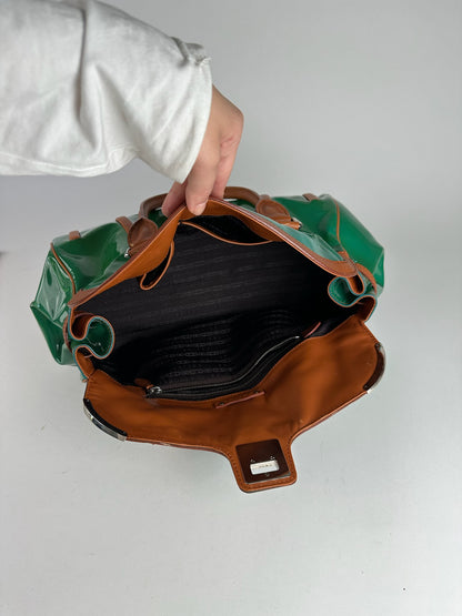 Vintage Celine Paris Patent leather duffel bag green / brown