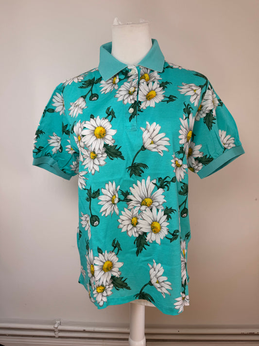 Vintage Dior Floral Polo Shirt Turqoiuise L