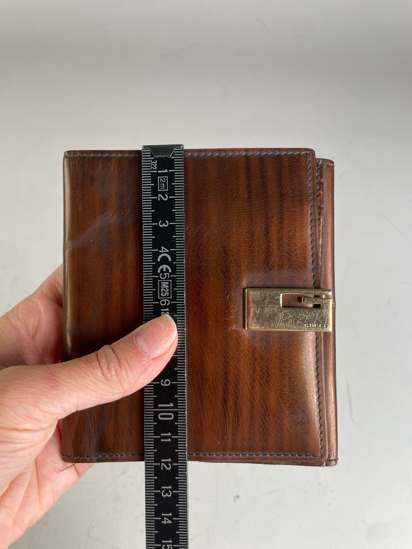 Vintage Gucci Leather Wallet Brown Gold Clasp