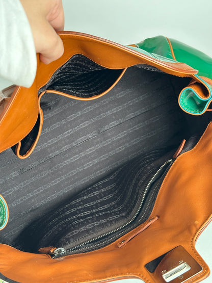 Vintage Celine Paris Patent leather duffel bag green / brown