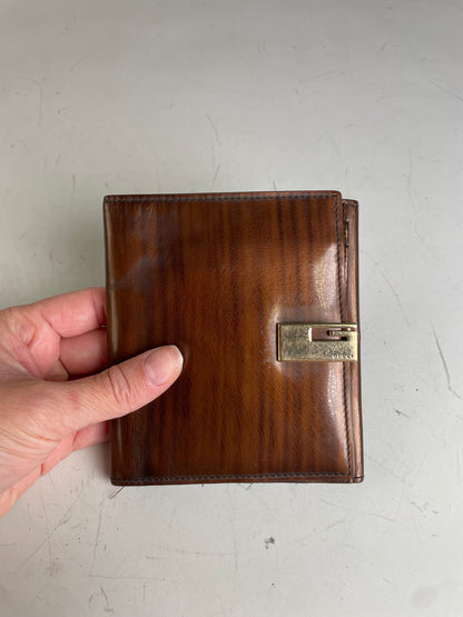 Vintage Gucci Leather Wallet Brown Gold Clasp