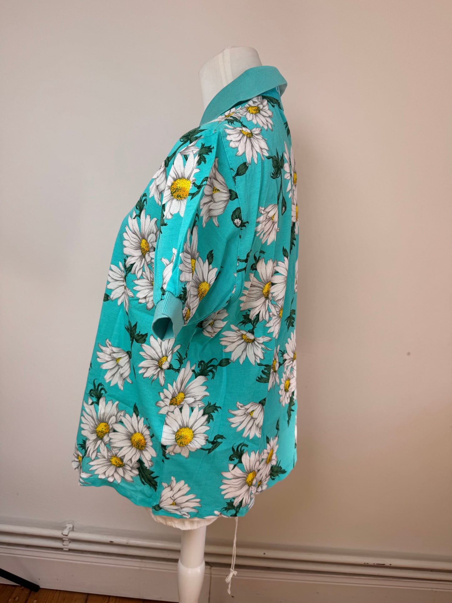 Vintage Dior Floral Polo Shirt Turqoiuise L