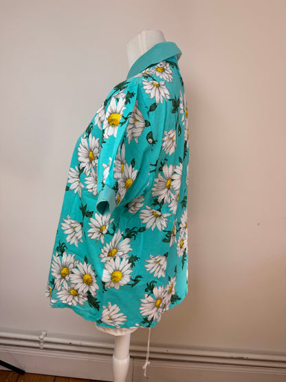 Vintage Dior Floral Polo Shirt Turqoiuise L