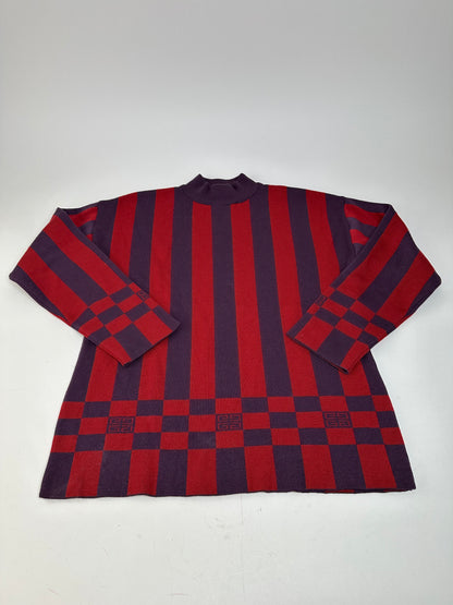 Vintage Givenchy 4G Logo Knit Mock Neck Sweater Striped Red Purple M