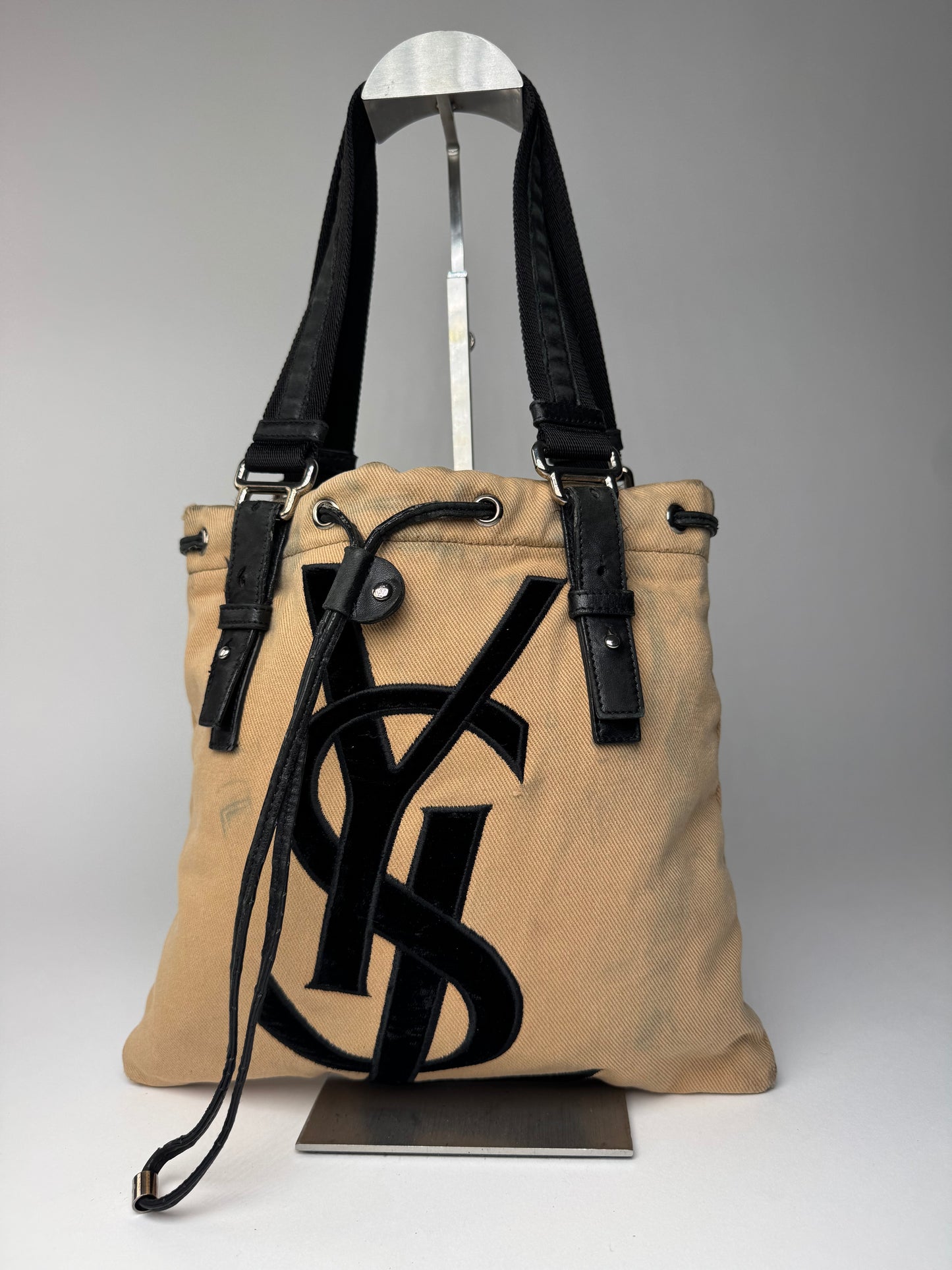 Vintage Yves Saint Laurent Canvas Logo Bag Beige Black
