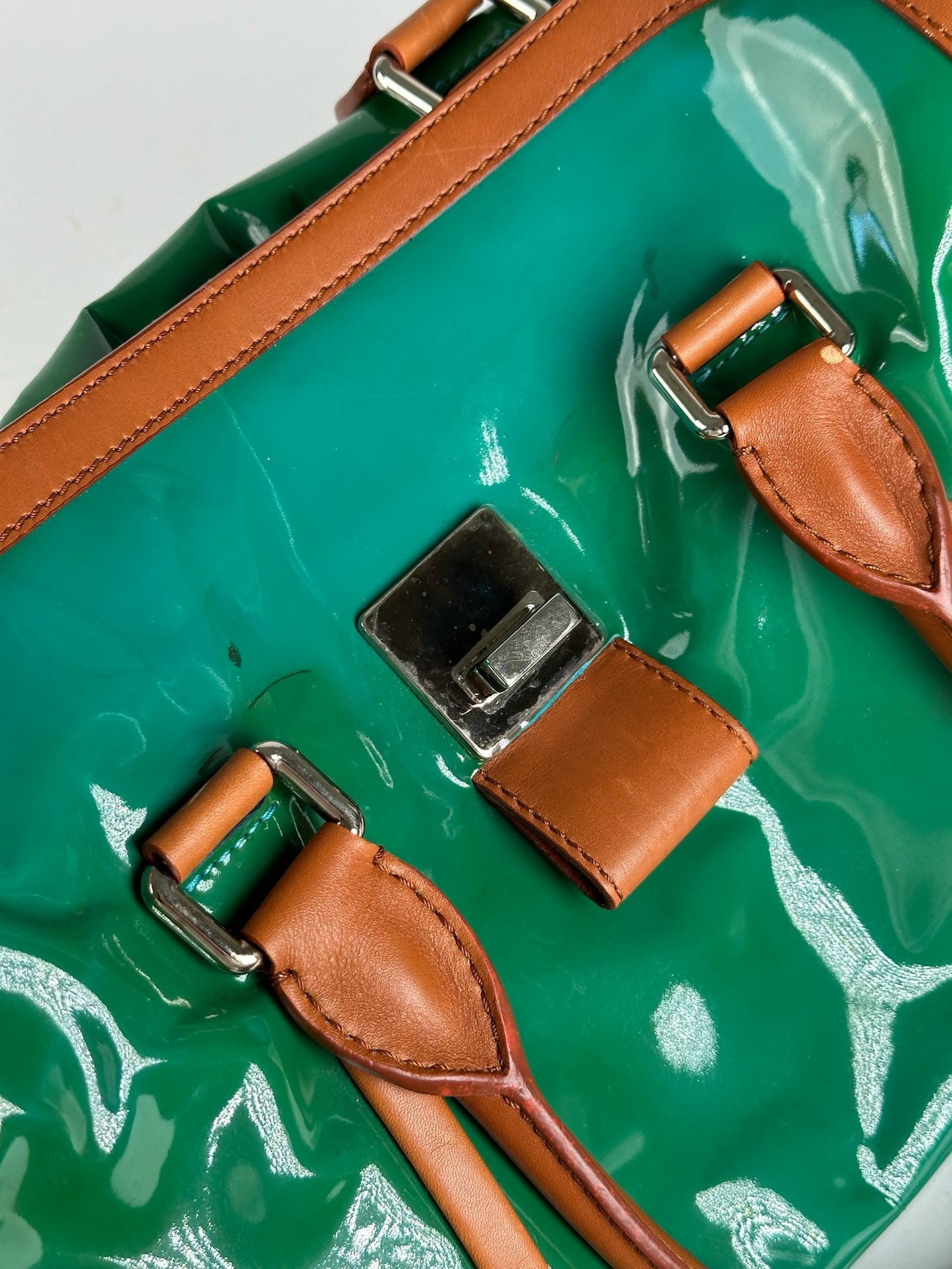 Vintage Celine Paris Patent leather duffel bag green / brown