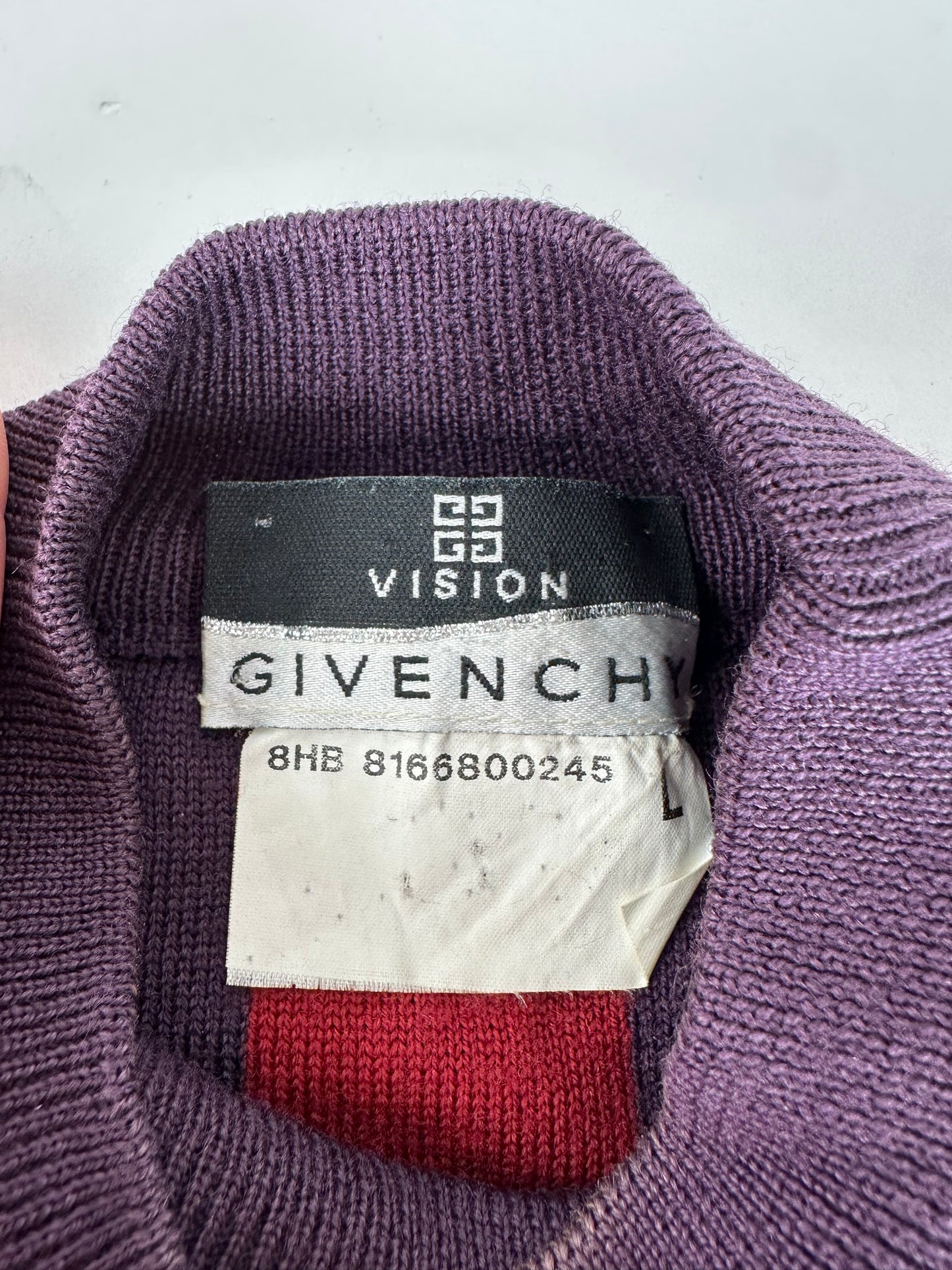 Vintage Givenchy 4G Logo Knit Mock Neck Sweater Striped Red Purple M